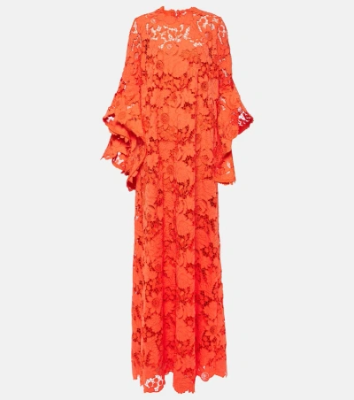 Oscar De La Renta Floral Lace Kaftan In Orange