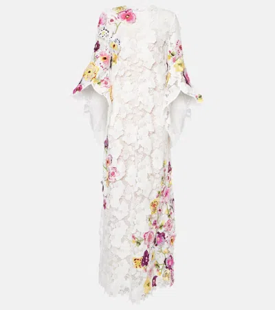 Oscar De La Renta Floral Lace Kaftan In White