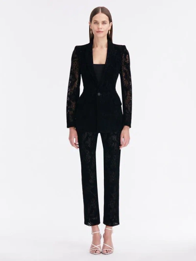 Oscar De La Renta Floral Lace Straight Leg Pant In Black