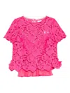 Oscar De La Renta Floral Lace Top In Pink