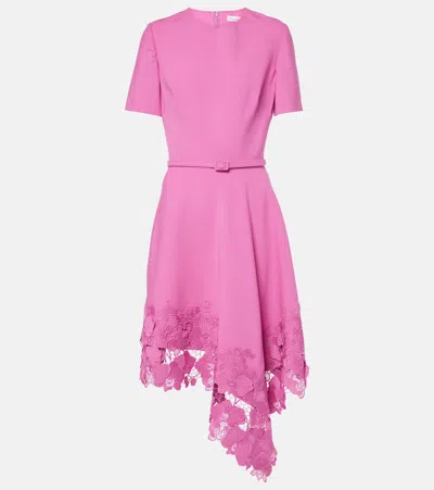 Oscar De La Renta Floral Lace-trimmed Midi Dress In Pink