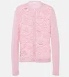Oscar De La Renta Floral Guipure Inset Long-sleeve Crewneck Cardigan In Pink