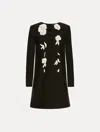 Oscar De La Renta Floral Embellished Long Sleeve Shift Dress In Black