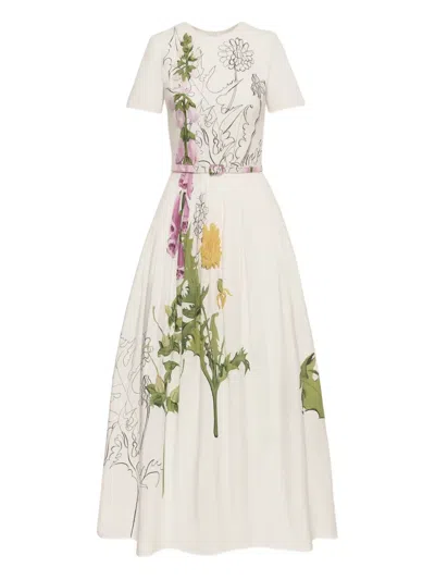 Oscar De La Renta Floral-pattern Midi Dress In White