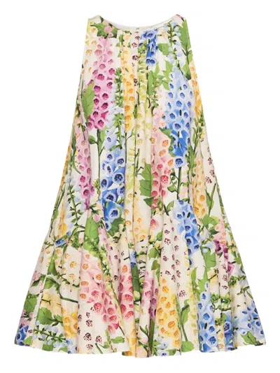 Oscar De La Renta Foxglove Print Sleeveless Stretch Cotton Dress In Multi