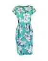 Oscar De La Renta Floral Pencil Skirt Dress In Teal Cotton In Green
