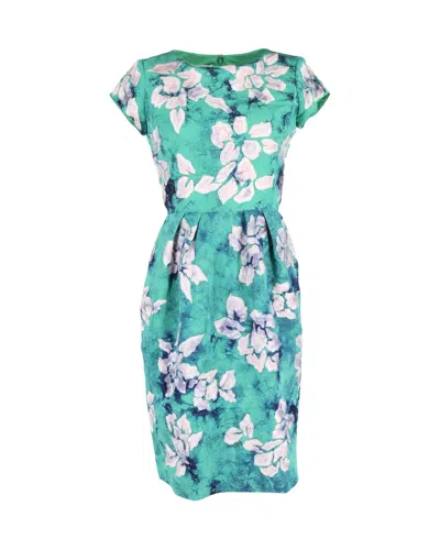 Oscar De La Renta Floral Pencil Skirt Dress In Teal Cotton In Green