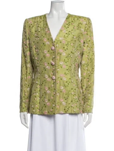 Pre-owned Oscar De La Renta Floral Print Blazer In Green