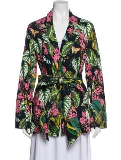 Pre-owned Oscar De La Renta Floral Print Blazer In Green