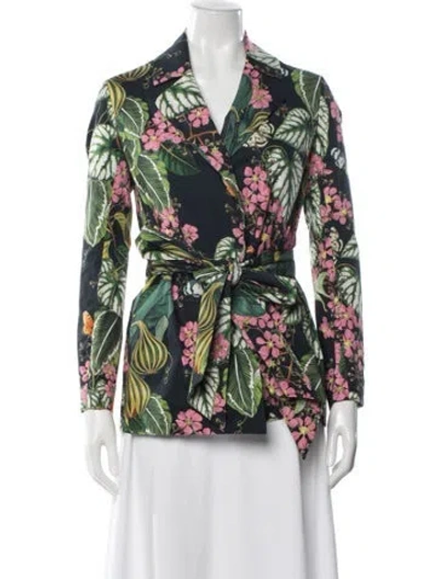 Pre-owned Oscar De La Renta Floral Print Blazer W/ Tags In Green