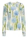 Oscar De La Renta Printed Allium Long Sleeve Cardigan In Blue