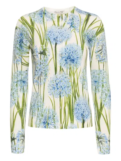Oscar De La Renta Floral-print Cardigan In Blue