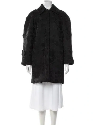 Pre-owned Oscar De La Renta Floral Print Coat In Black