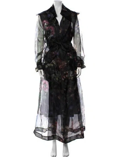 Pre-owned Oscar De La Renta Floral Print Coat In Black
