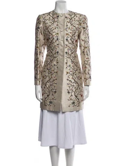 Pre-owned Oscar De La Renta Floral Print Coat In Neutral