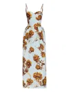 Oscar De La Renta Tonal Peony Print Faille Bustier Gown In Multi