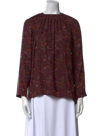 Pre-owned Oscar De La Renta Floral Print Crew Neck Blouse In Multi