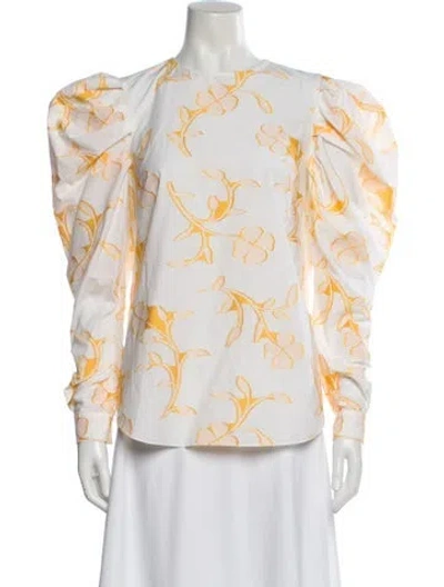 Pre-owned Oscar De La Renta Floral Print Crew Neck Blouse In Multi