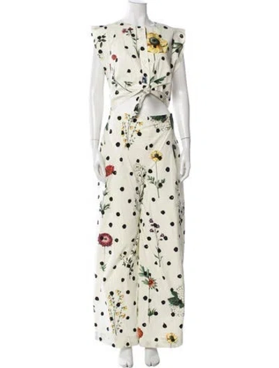 Pre-owned Oscar De La Renta Floral Print Crew Neck Jumpsuit In Multicolor