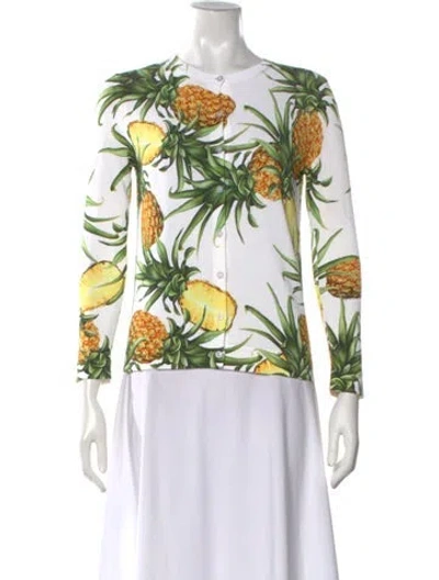 Pre-owned Oscar De La Renta Floral Print Crew Neck Sweater W/ Tags In Green