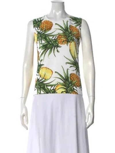 Pre-owned Oscar De La Renta Floral Print Crew Neck Sweater W/ Tags In Neutral