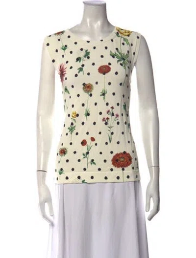 Pre-owned Oscar De La Renta Floral Print Crew Neck Top W/ Tags In Neutrals