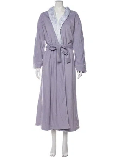 Pre-owned Oscar De La Renta Floral Print Embroidered Accent Robe In Purple