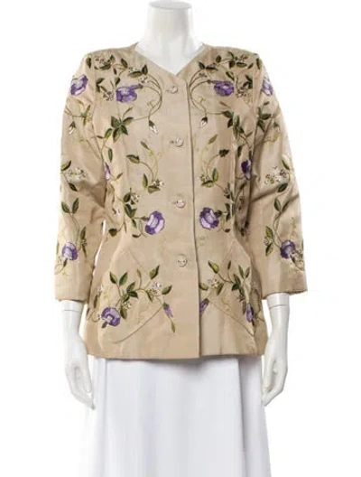 Pre-owned Oscar De La Renta Floral Print Evening Jacket In Brown