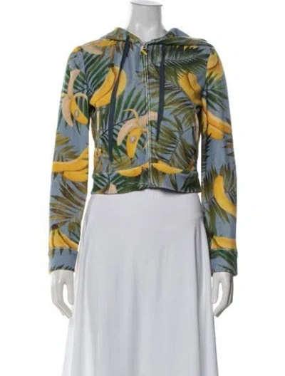Pre-owned Oscar De La Renta Floral Print Jacket In Blue