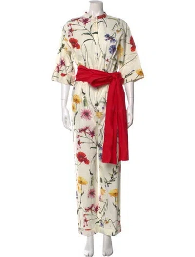 Pre-owned Oscar De La Renta Floral Print Jumpsuit In Neutral