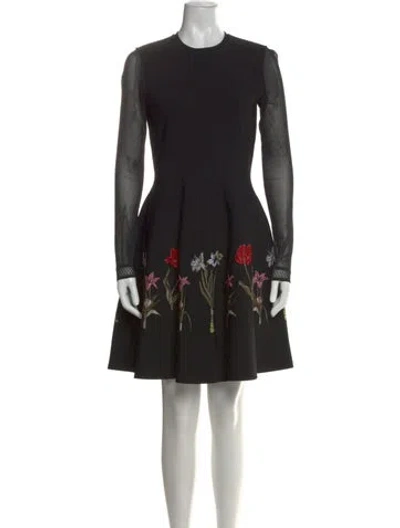 Pre-owned Oscar De La Renta Floral Print Knee-length Dress In Black