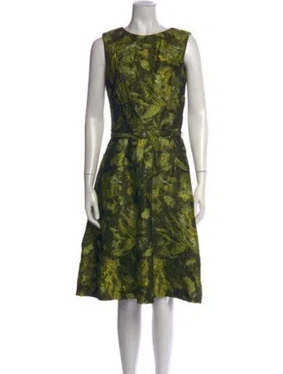 Pre-owned Oscar De La Renta Floral Print Knee-length Dress In Green