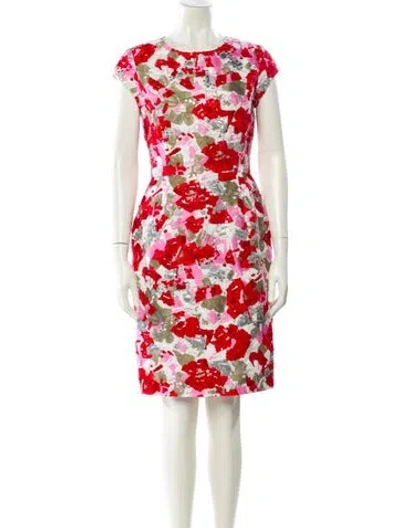 Pre-owned Oscar De La Renta Floral Print Knee-length Dress In Neutral