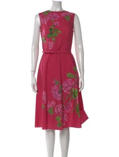 Pre-owned Oscar De La Renta Floral Print Knee-length Dress In Pink