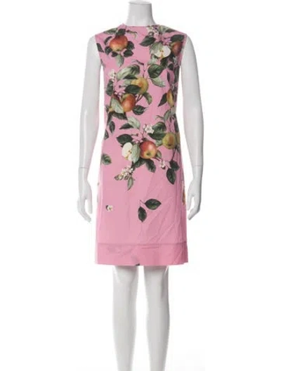 Pre-owned Oscar De La Renta Floral Print Knee-length Dress In Pink