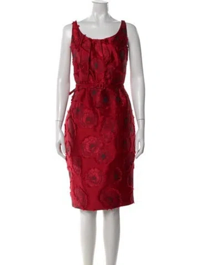 Pre-owned Oscar De La Renta Floral Print Knee-length Dress In Red