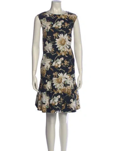 Pre-owned Oscar De La Renta Floral Print Knee-length Dress W/ Tags In Blue