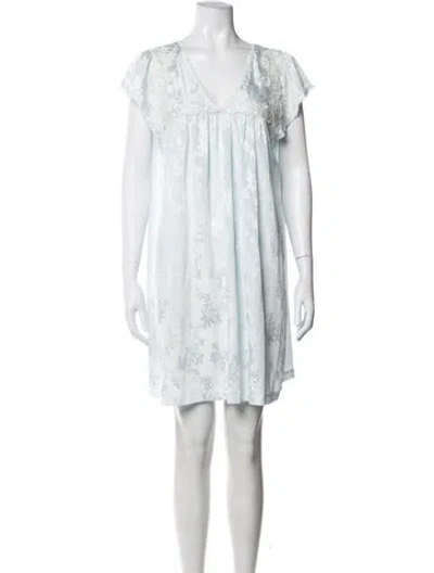 Pre-owned Oscar De La Renta Floral Print Lace Trim Embellishment Nightgown In White
