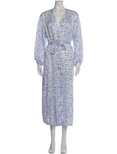 Pre-owned Oscar De La Renta Floral Print Long Dress In Blue