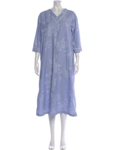 Pre-owned Oscar De La Renta Floral Print Long Dress In Blue