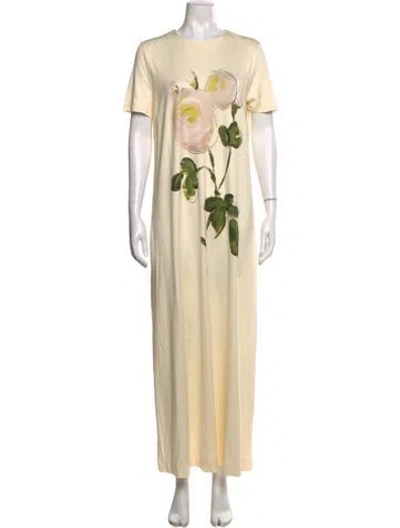 Pre-owned Oscar De La Renta Floral Print Long Dress In Neutral