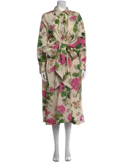 Pre-owned Oscar De La Renta Floral Print Long Dress In Neutrals