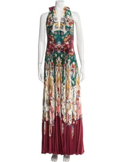 Pre-owned Oscar De La Renta Floral Print Long Dress In Red