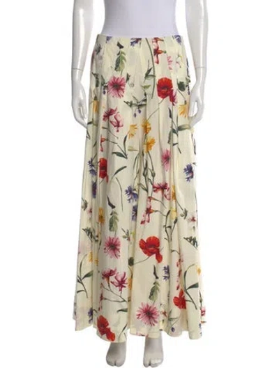 Pre-owned Oscar De La Renta Floral Print Long Skirt In Neutral