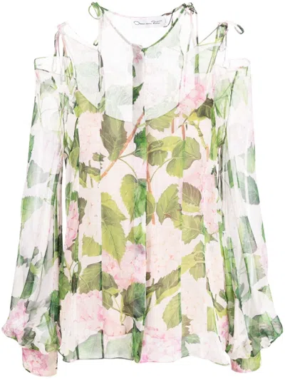 Oscar De La Renta Floral-print Long-sleeves Shirt In Green