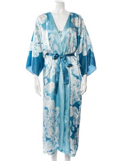 Pre-owned Oscar De La Renta Floral Print Lounge Set In Blue
