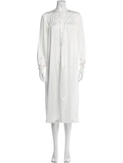 Pre-owned Oscar De La Renta Floral Print Mesh Accents Nightgown In White