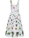 Oscar De La Renta Orchids Cotton Poplin Belted Midi Tank Dress In Light Blue Multi