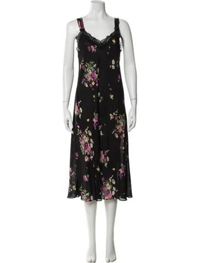 Pre-owned Oscar De La Renta Floral Print Midi Length Dress In Black