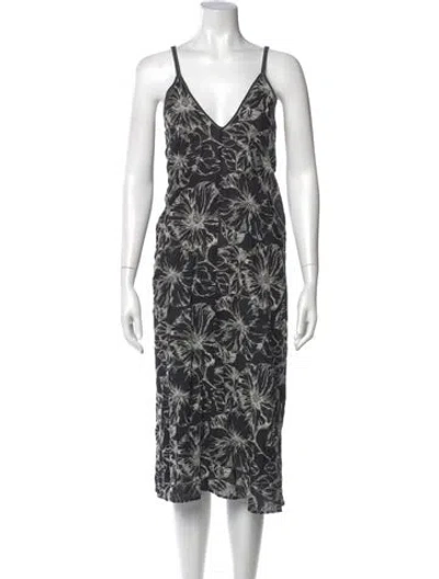 Pre-owned Oscar De La Renta Floral Print Midi Length Dress In Black